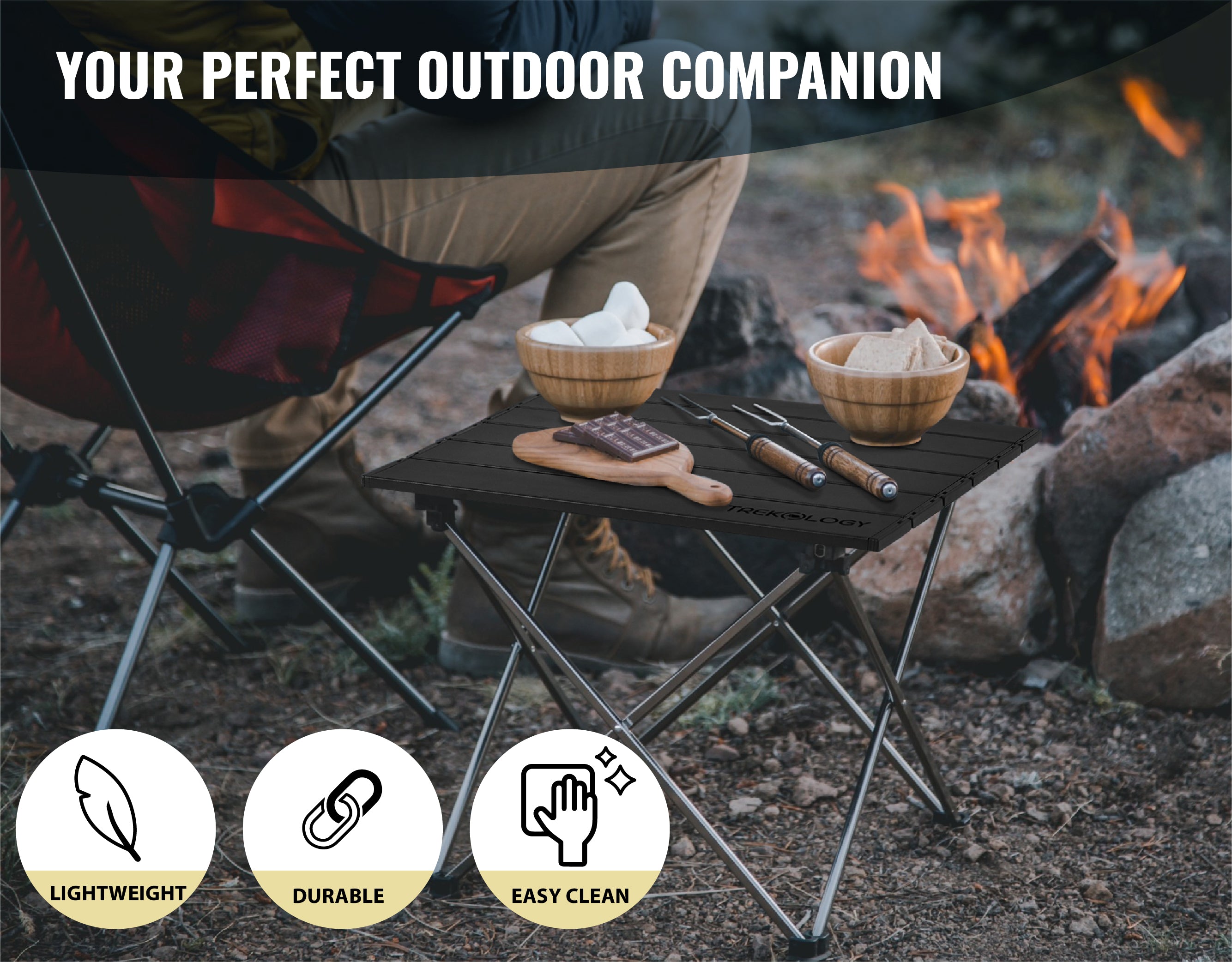 Novagoodes Foldable Aluminum Camping Table with Enforced Robust Hinged Connection. (US)