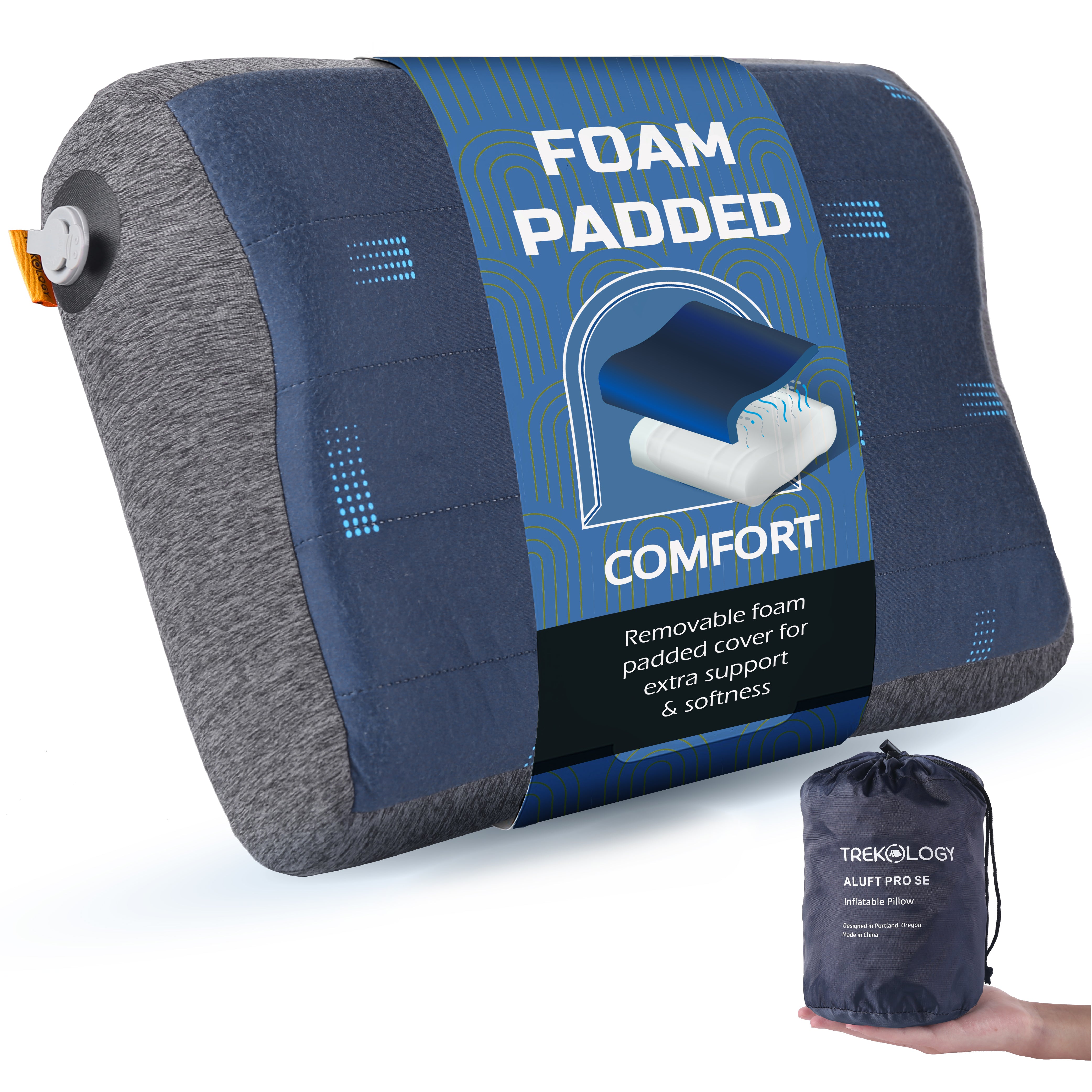Novagoodes Aluft Pro SE Premium Inflatable Camping Pillow with Removable Foam-Padded (US)