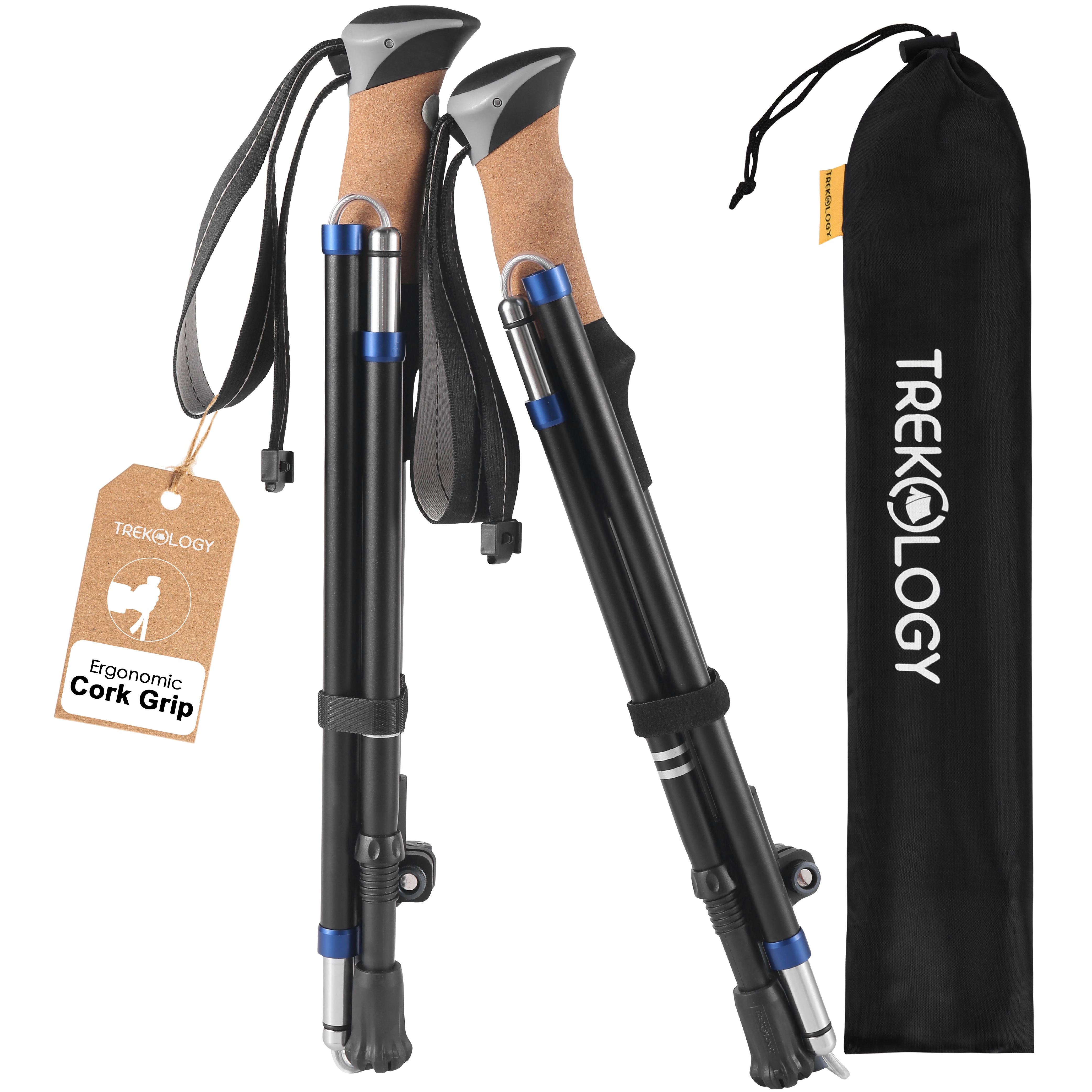Novagoodes TREKZ Cork SE Foldable Trekking Poles with Cork Handle (2 Pole Package) (US)
