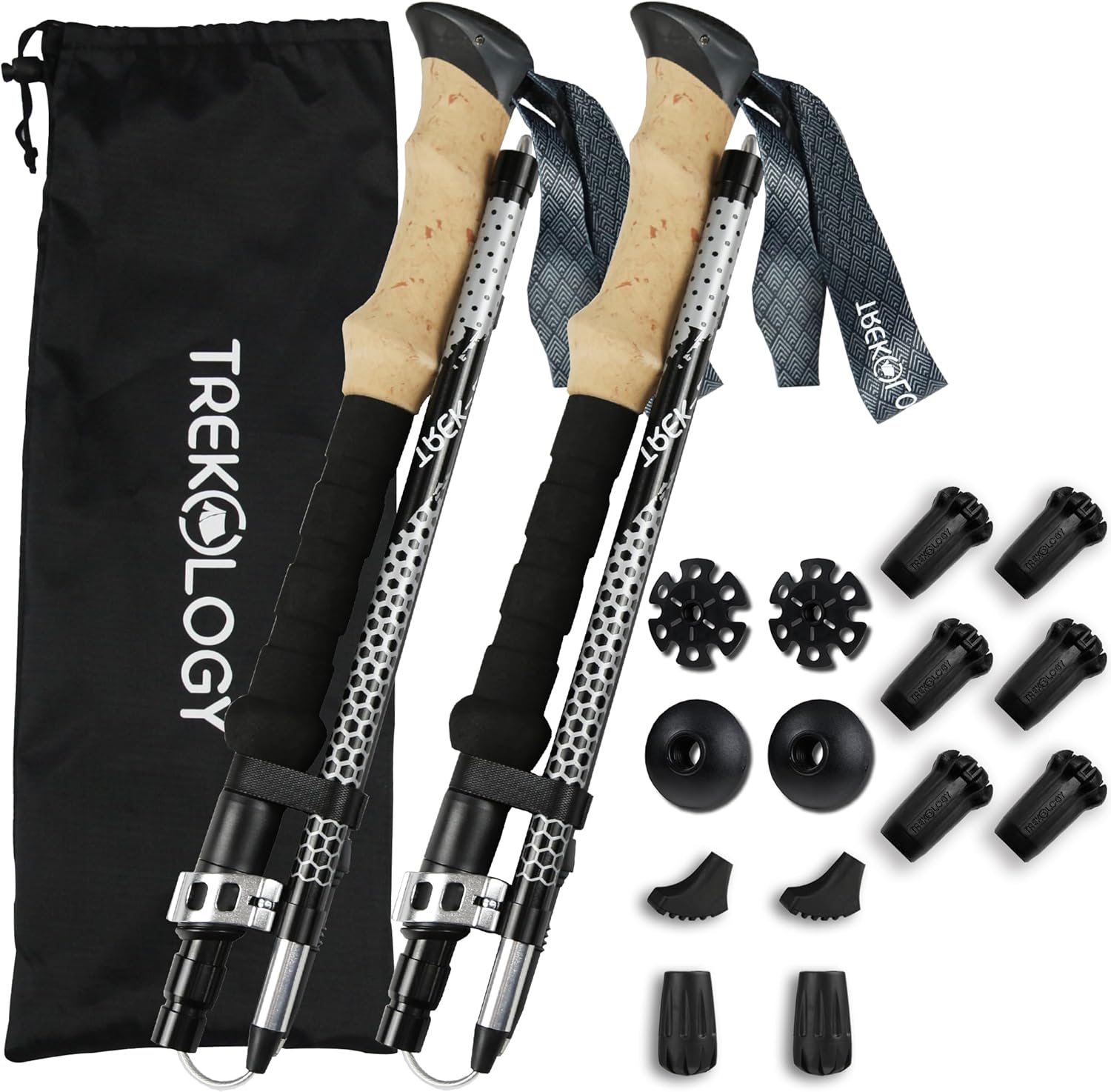 Novagoodes Trek-Z Collapsible Hiking Poles | Complete Set with 6 Rubber Tips (US)