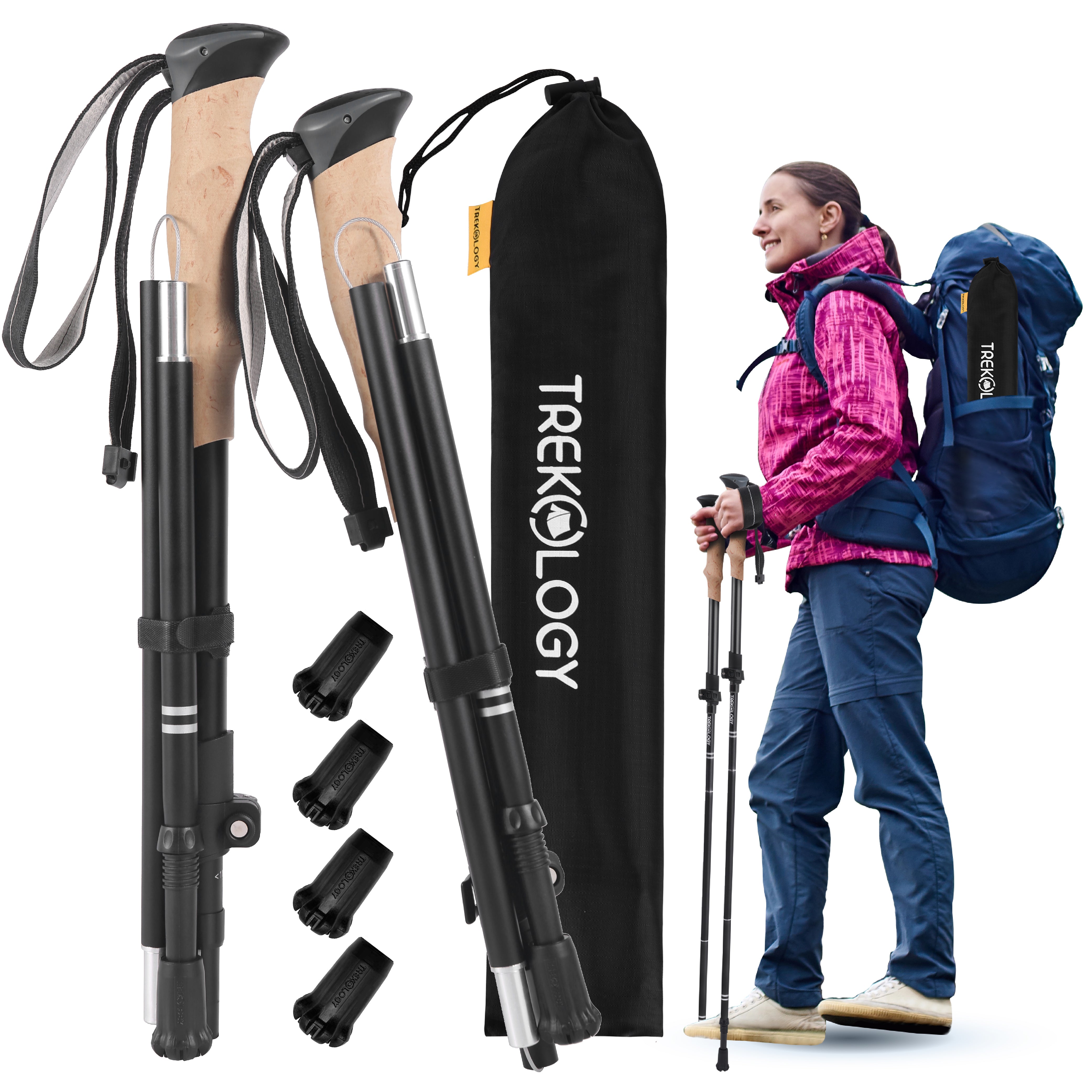 Novagoodes TREK-Z XE FOLDABLE TREKKING HIKING POLE SET 2PCS WITH 6 TIPS (US)