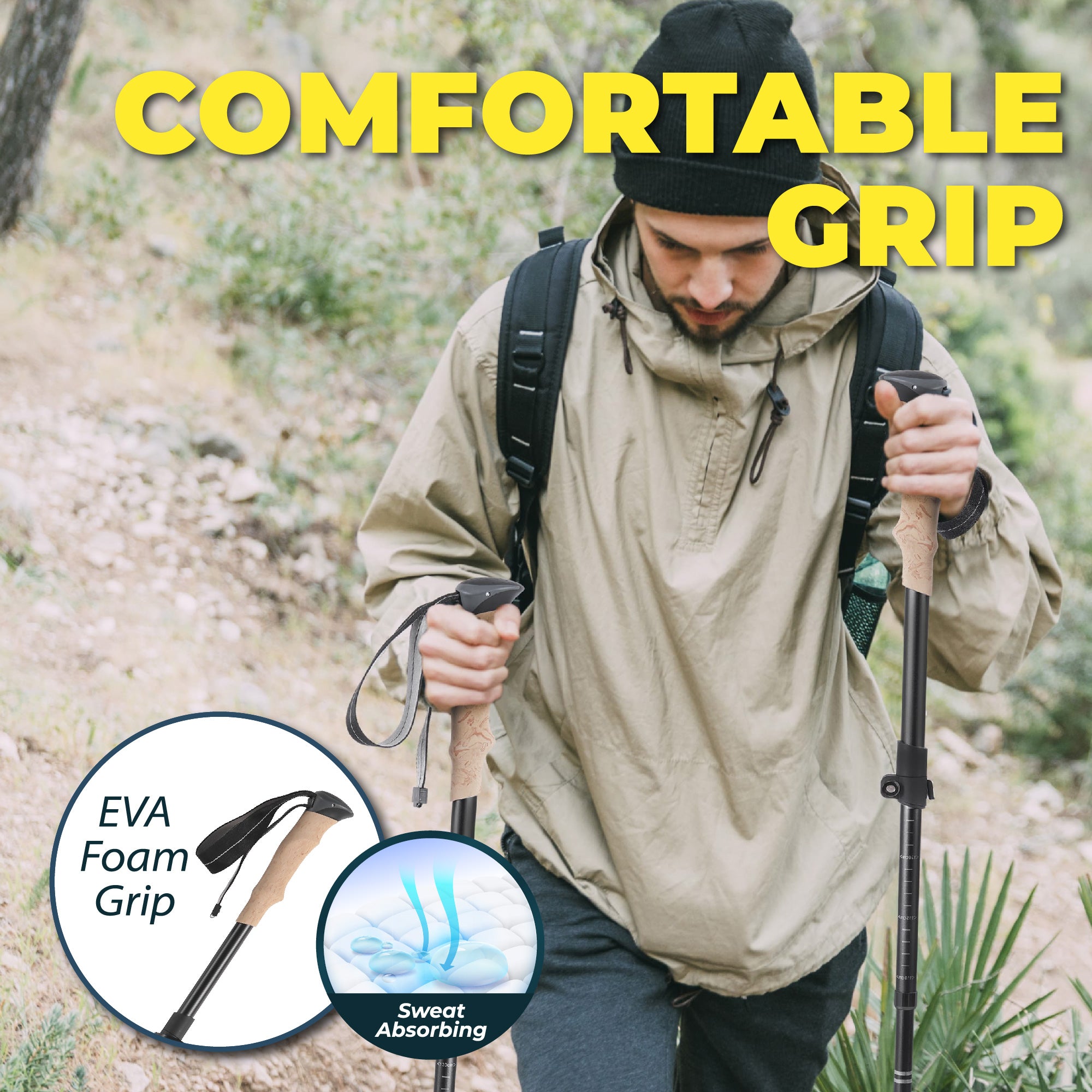 Novagoodes TREK-Z XE FOLDABLE TREKKING HIKING POLE SET 2PCS WITH 6 TIPS (US)