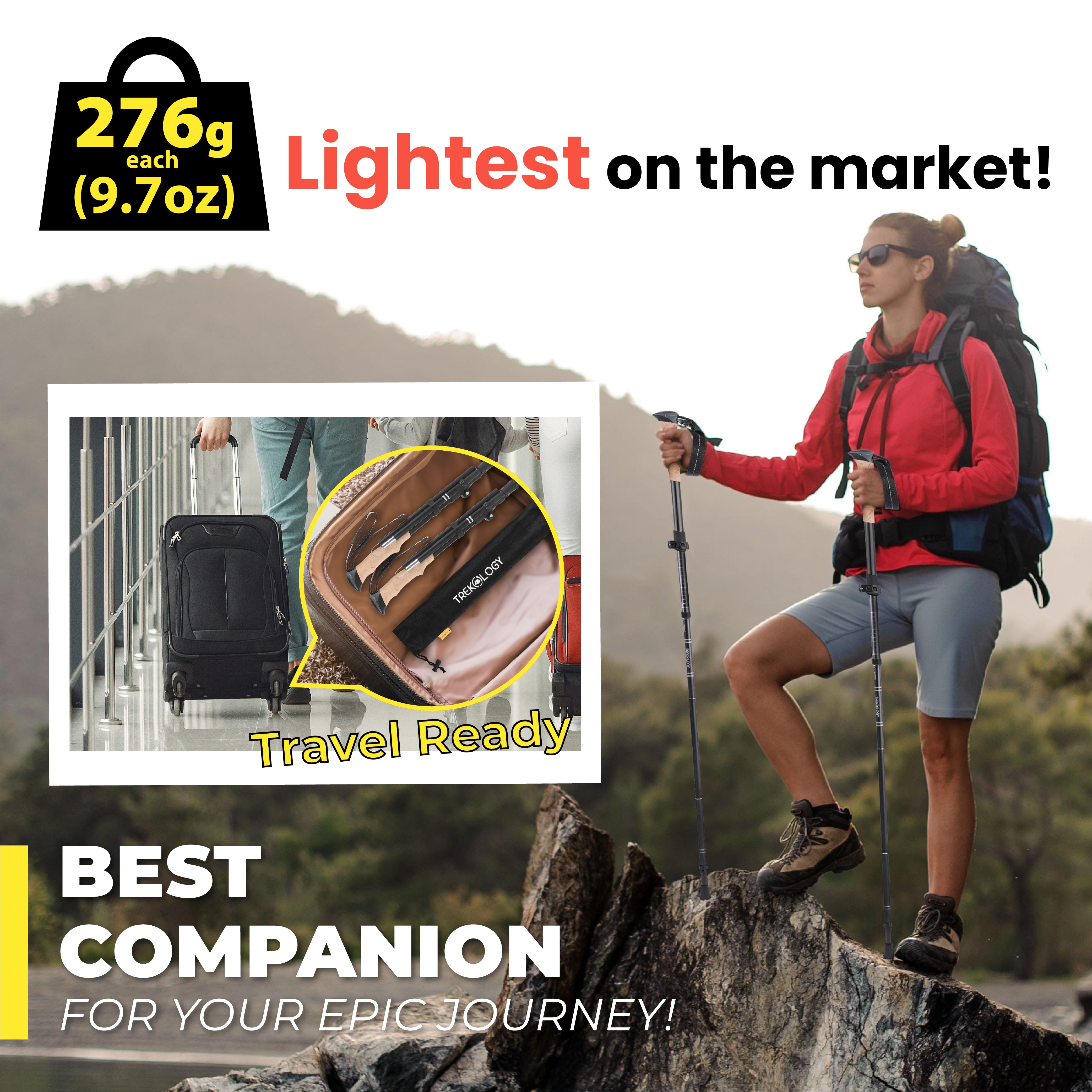 Novagoodes TREK-Z XE FOLDABLE TREKKING HIKING POLE SET 2PCS WITH 6 TIPS (US)