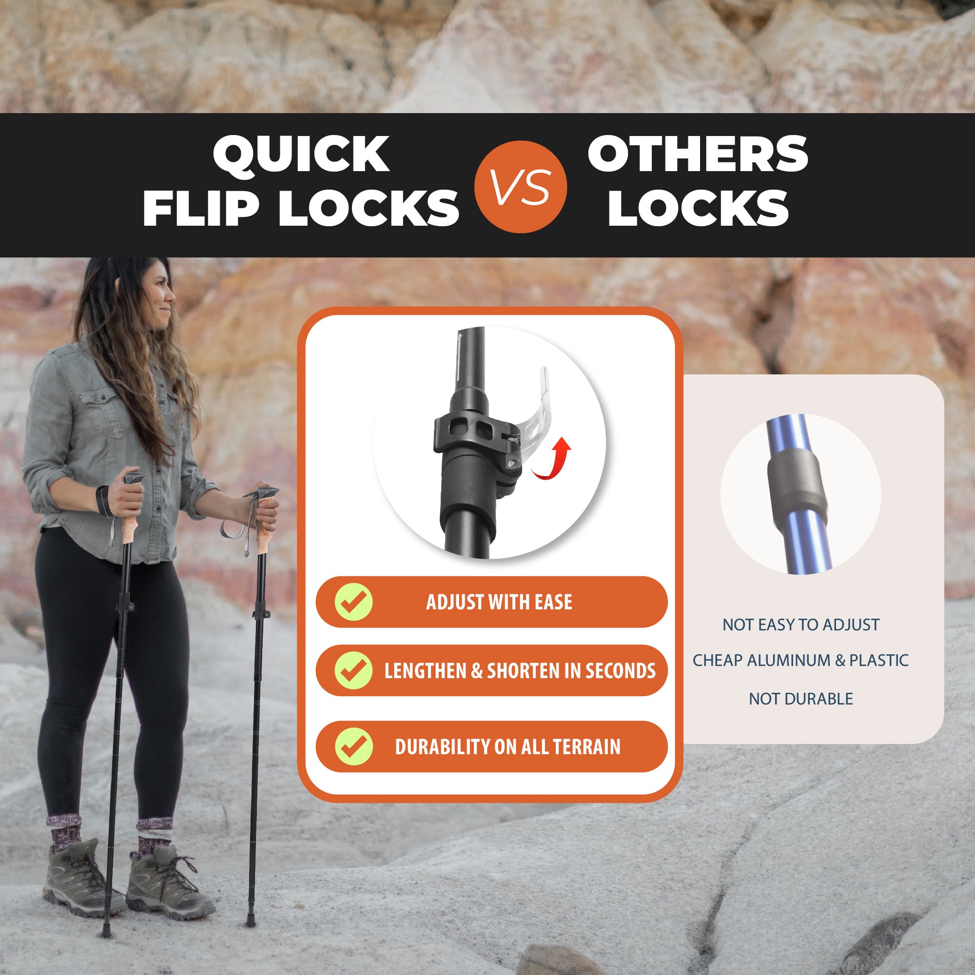 Novagoodes TREK-Z XE FOLDABLE TREKKING HIKING POLE SET 2PCS WITH 6 TIPS (US)