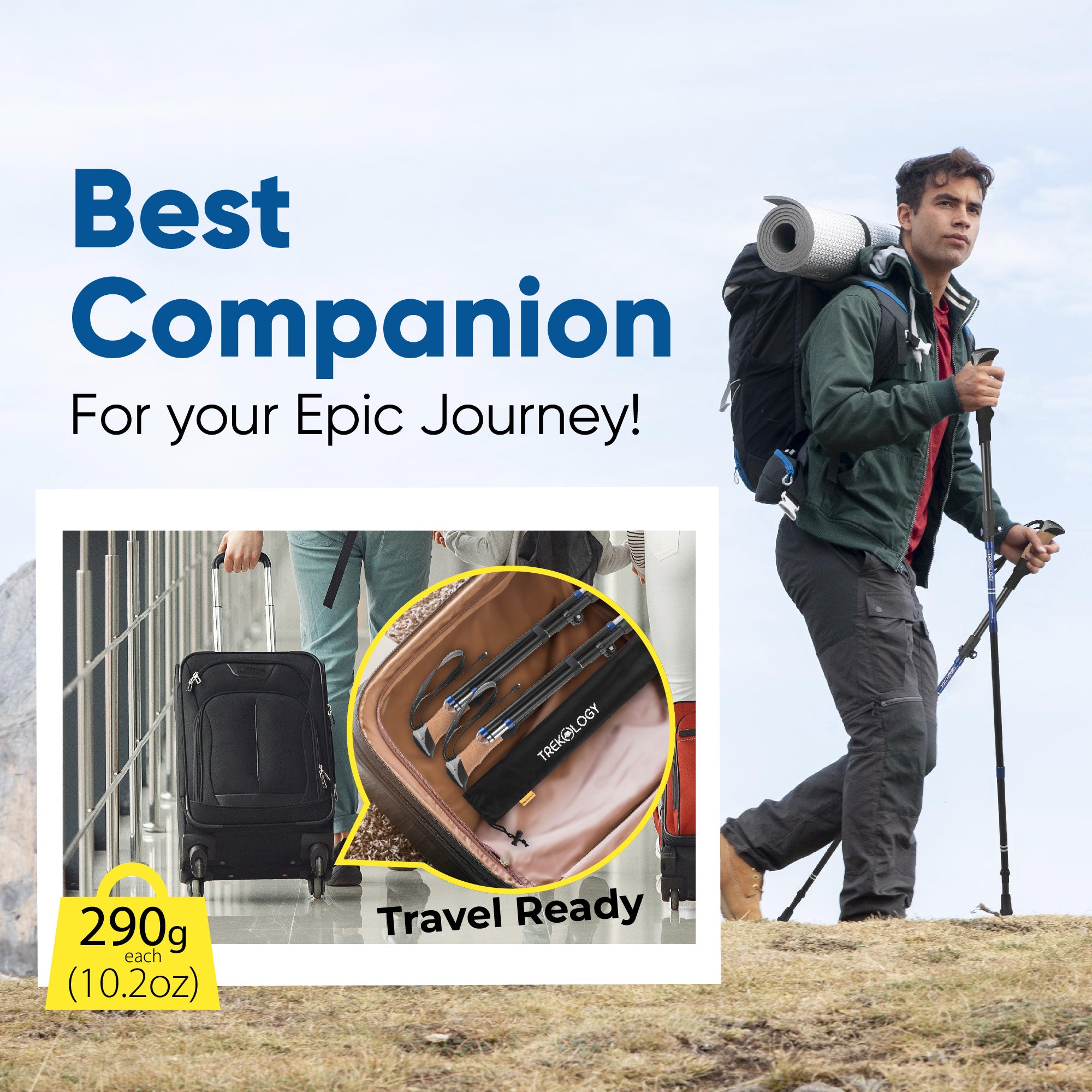 Novagoodes TREKZ Cork SE Foldable Trekking Poles with Cork Handle (2 Pole Package) (US)