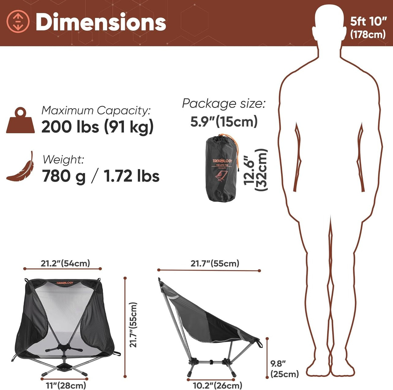 Novagoodes YIZI-LITE :Lightweight Camping Chair (Orange) (US)