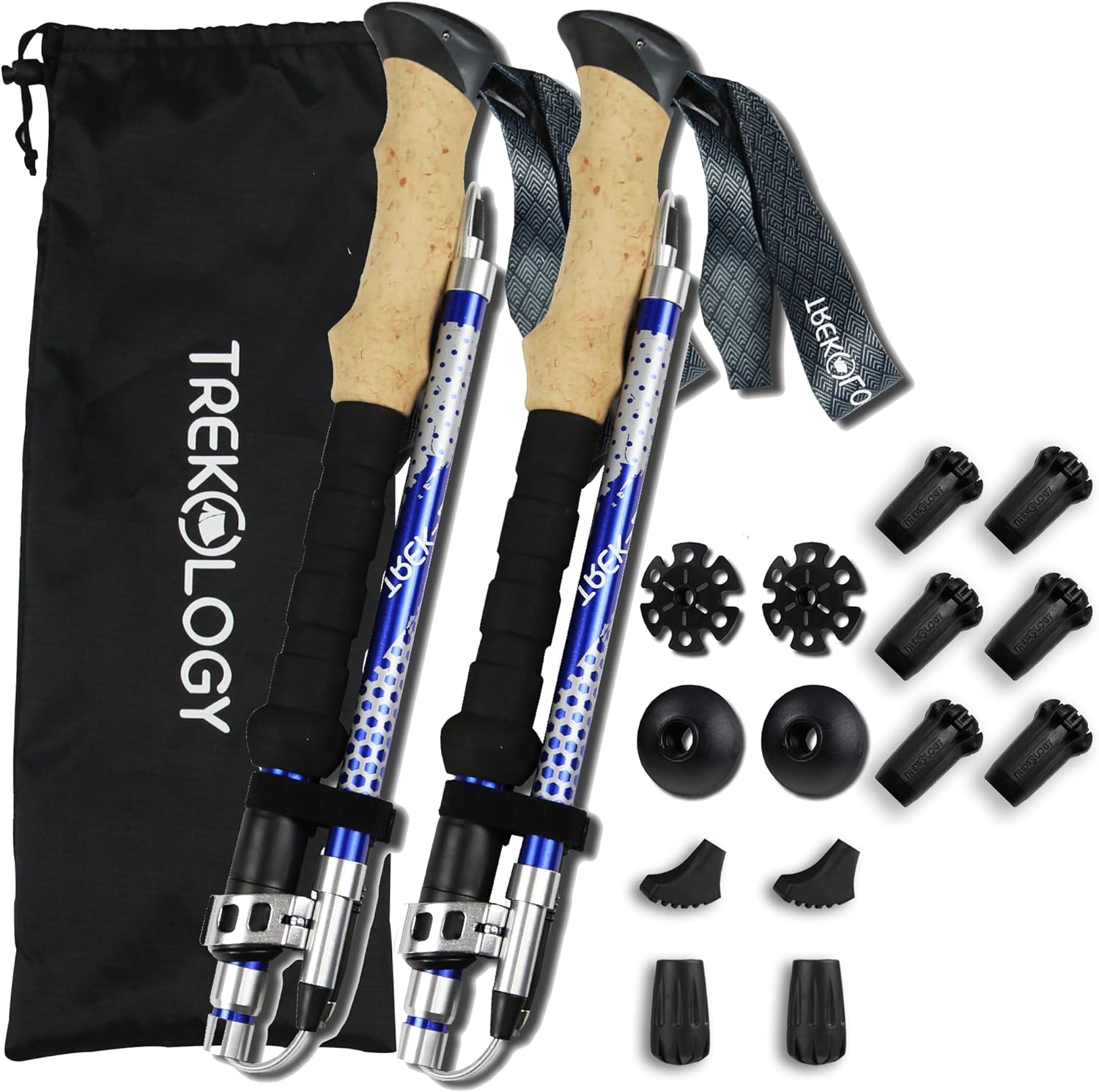 Novagoodes Trek-Z Collapsible Hiking Poles | Complete Set with 6 Rubber Tips (US)