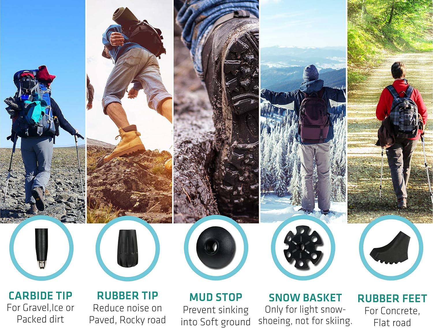 Novagoodes Trek-Z Collapsible Hiking Poles | Complete Set with 6 Rubber Tips (US)