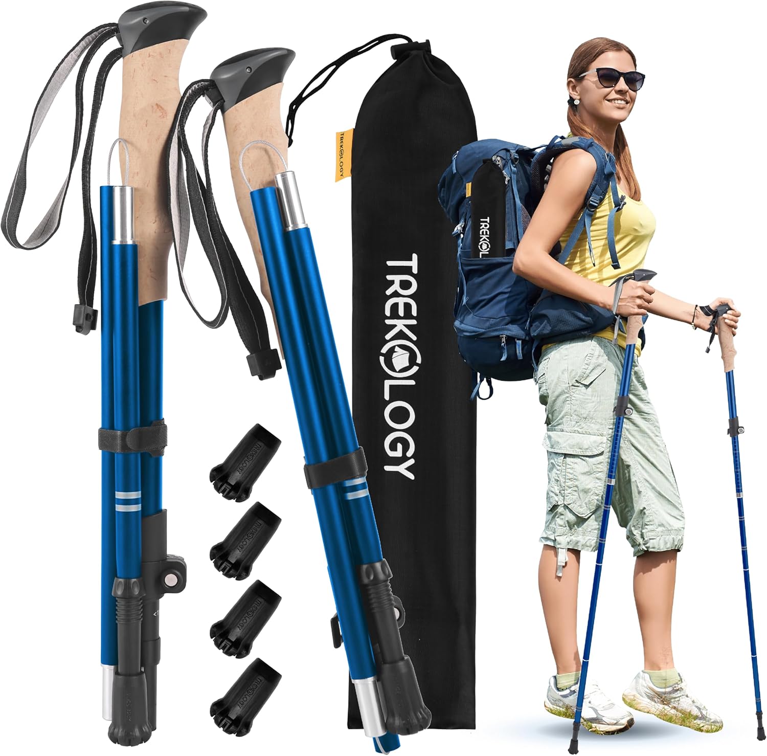 Novagoodes TREK-Z XE FOLDABLE TREKKING HIKING POLE SET 2PCS WITH 6 TIPS (US)