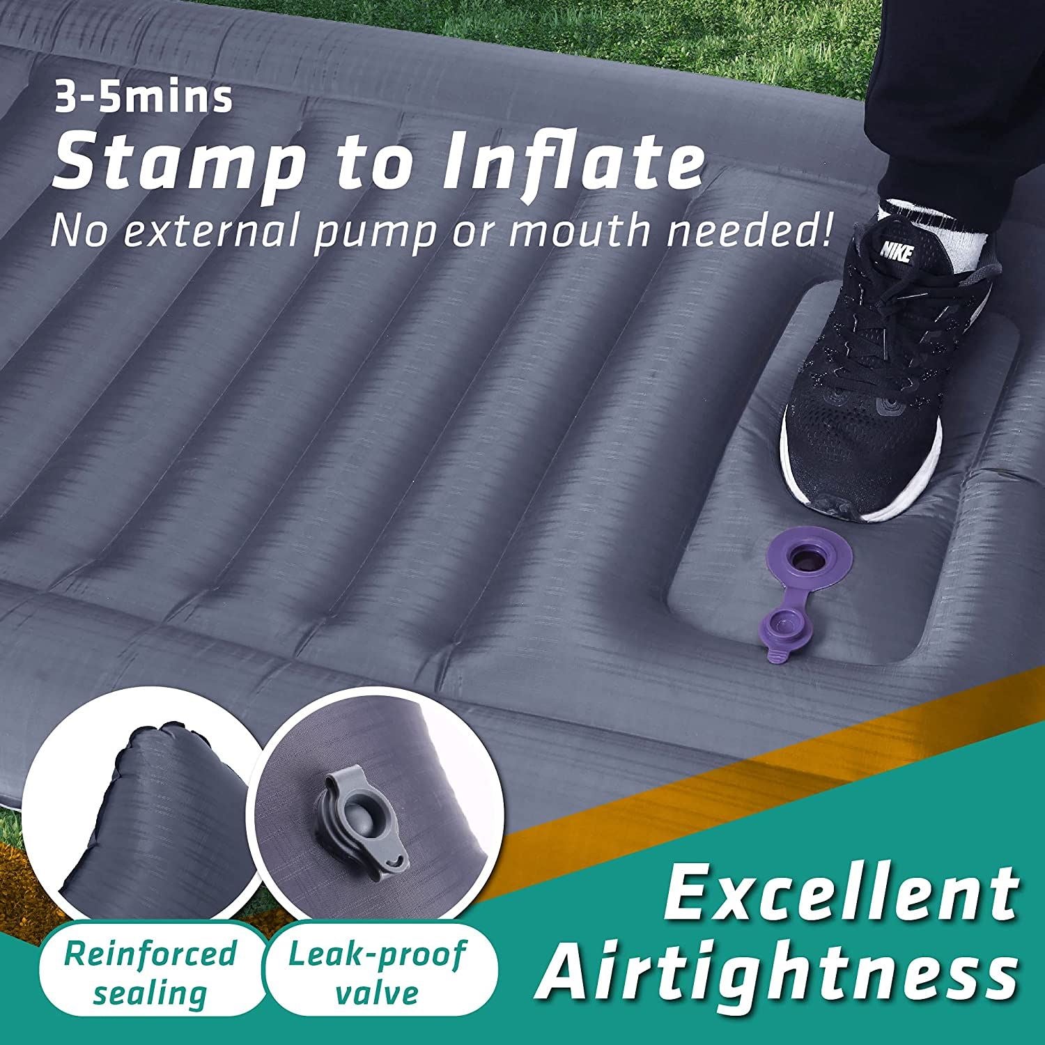 Novagoodes UL140 Thick Air Sleeping Mat with Built-in Inflator Pump (US)